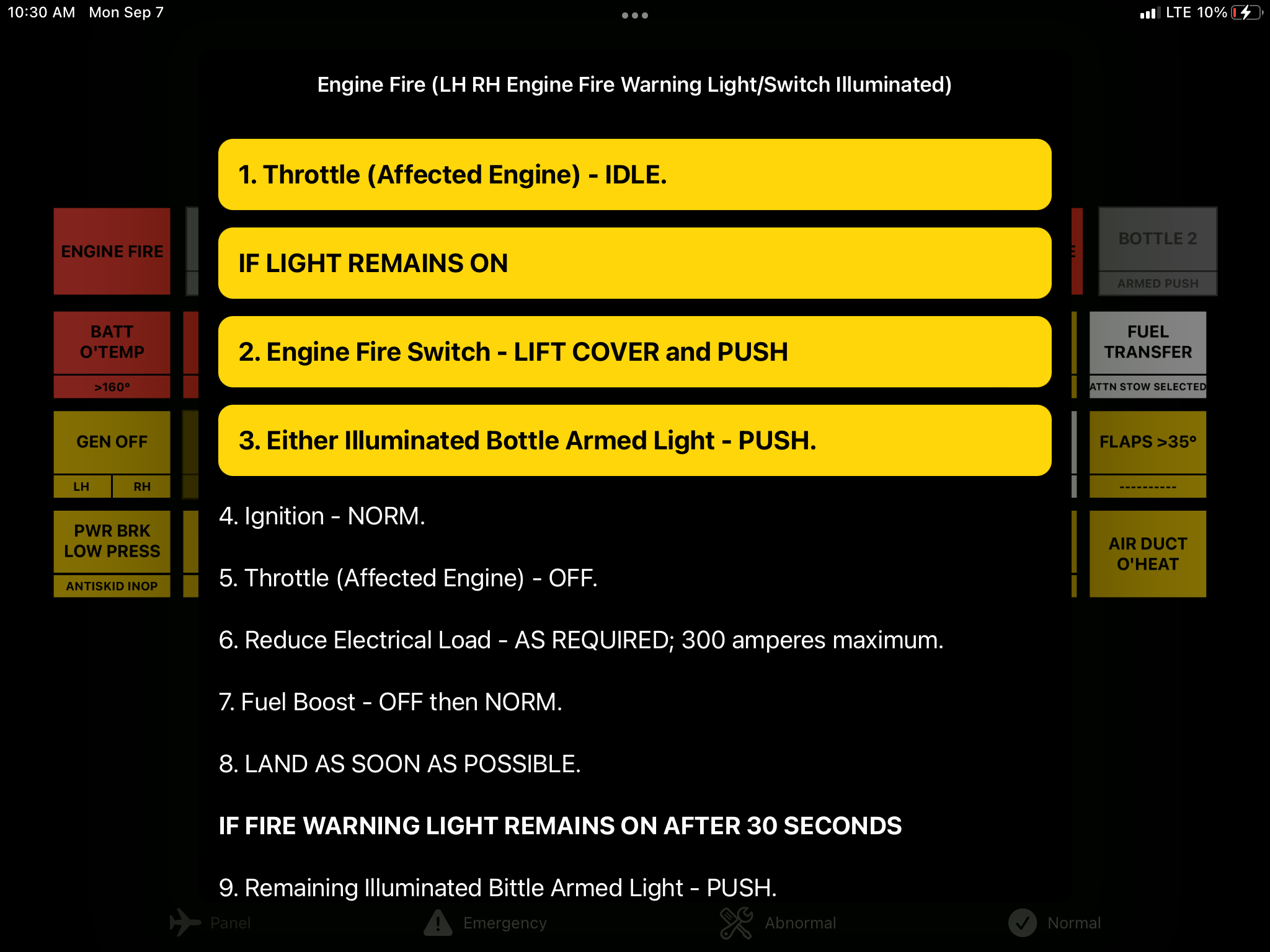 JetList engine fire emergency procedure